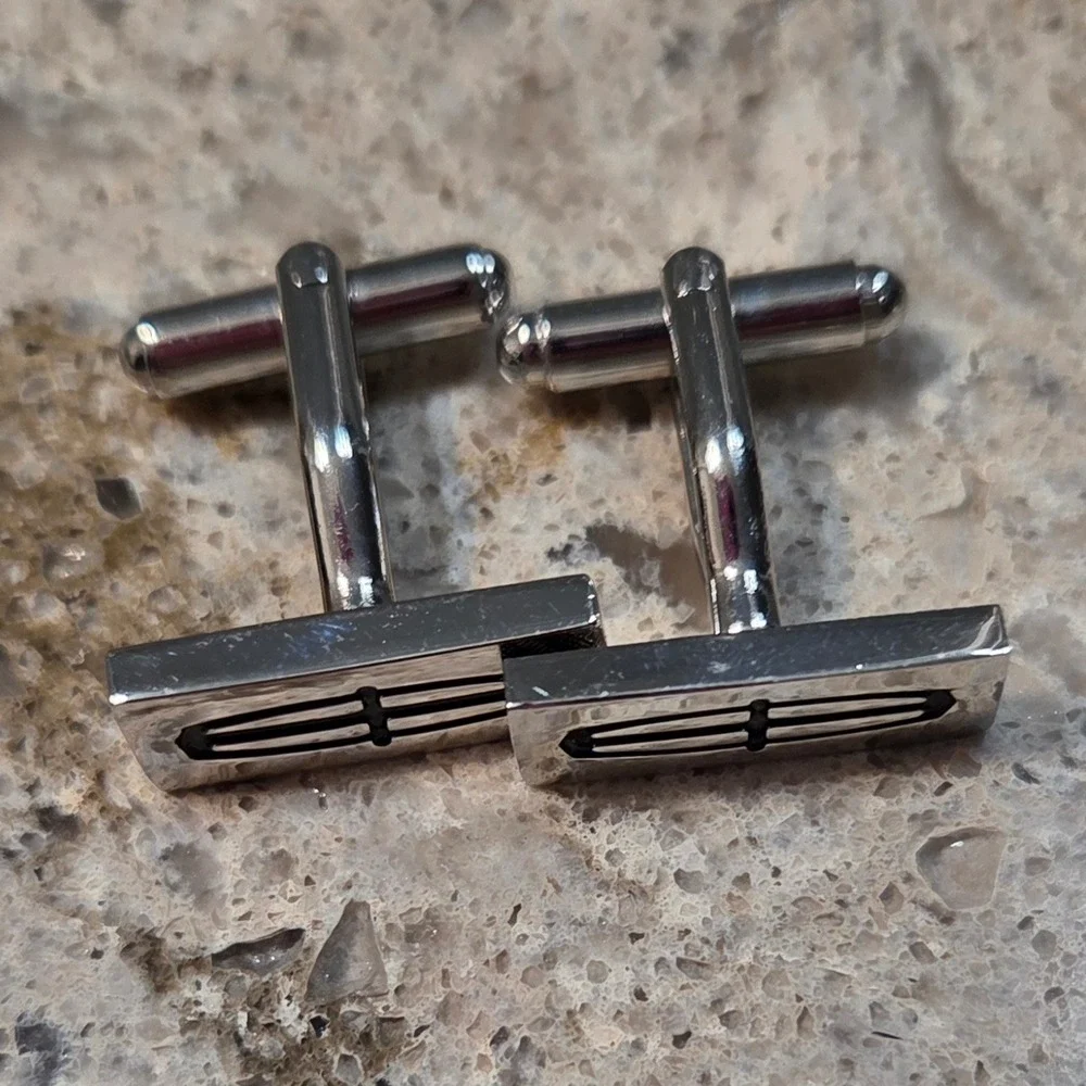 Lincoln Motor Company Logo Cufflinks Silver Tone Rectangular Automotive Mens